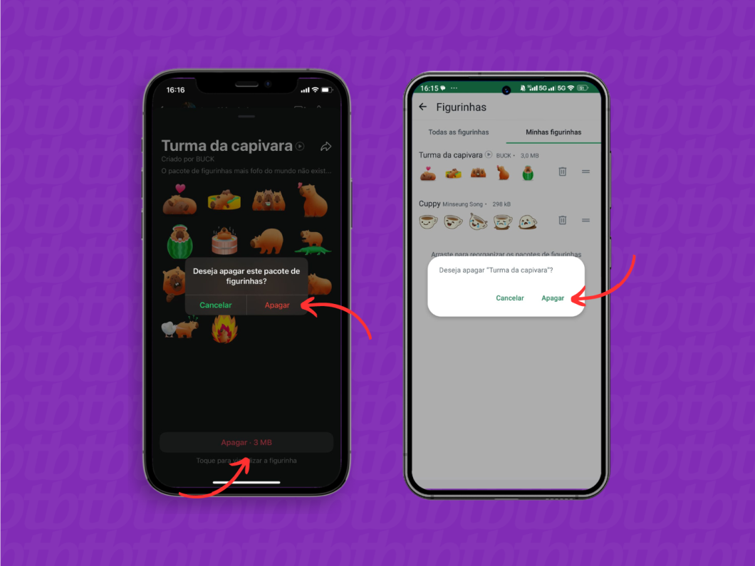 Apagando pacotes de figurinhas do WhatsApp pelo celular