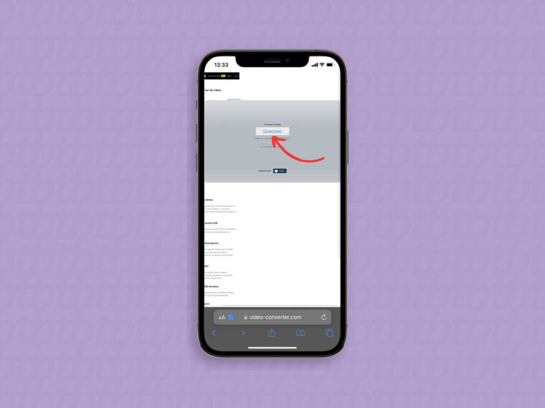 Baixando o vídeo convertido no iPhone para compartilhamento via WhatsApp